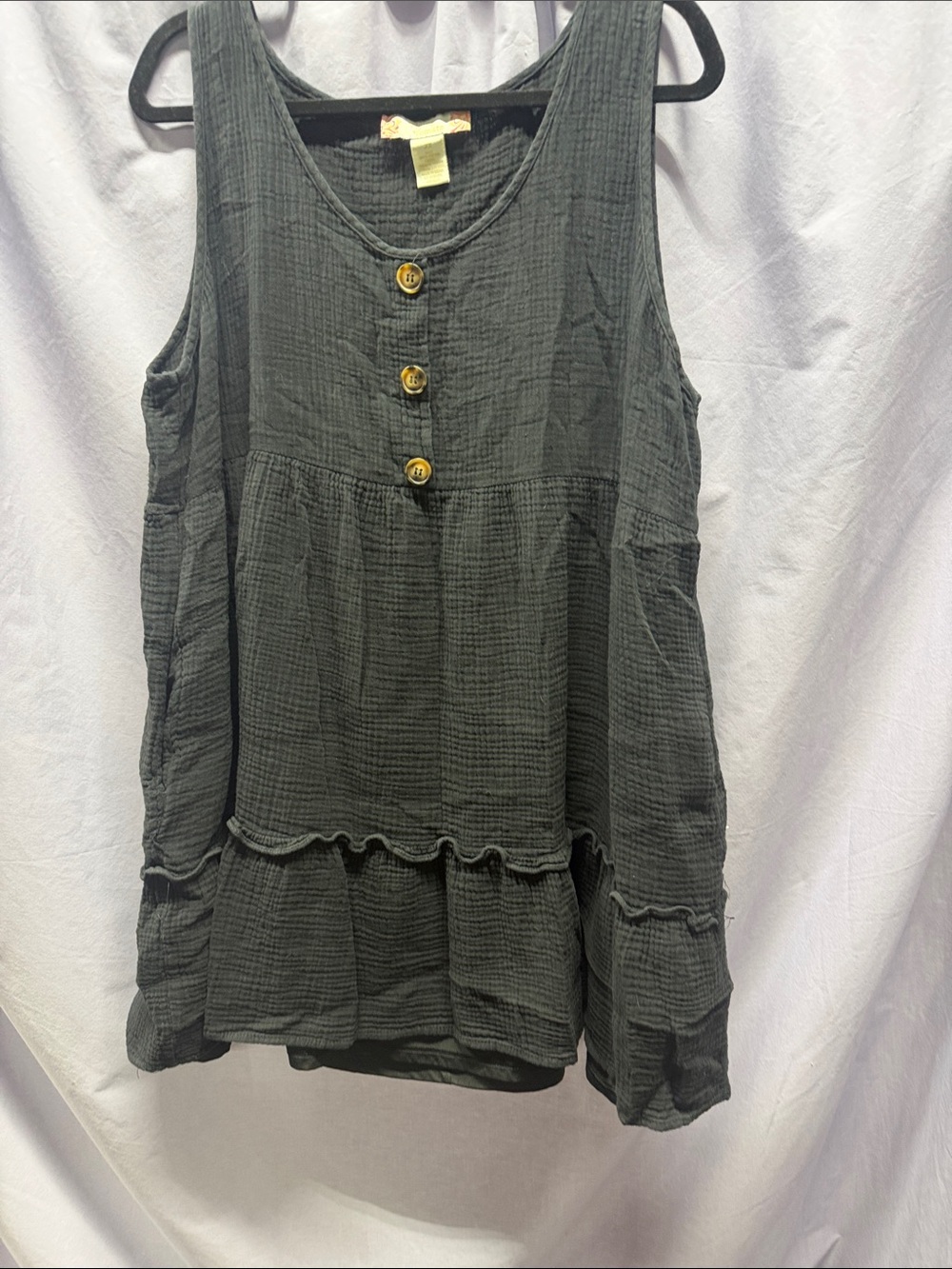 Flying Tomato Charcoal Tiered Gauze Dress with Wooden Buttons